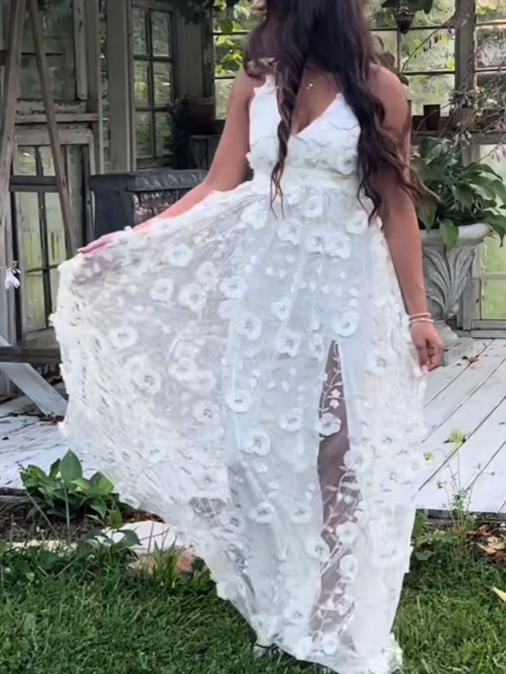 Altar'd State Ivory Floral Appliqué Arabella Dress